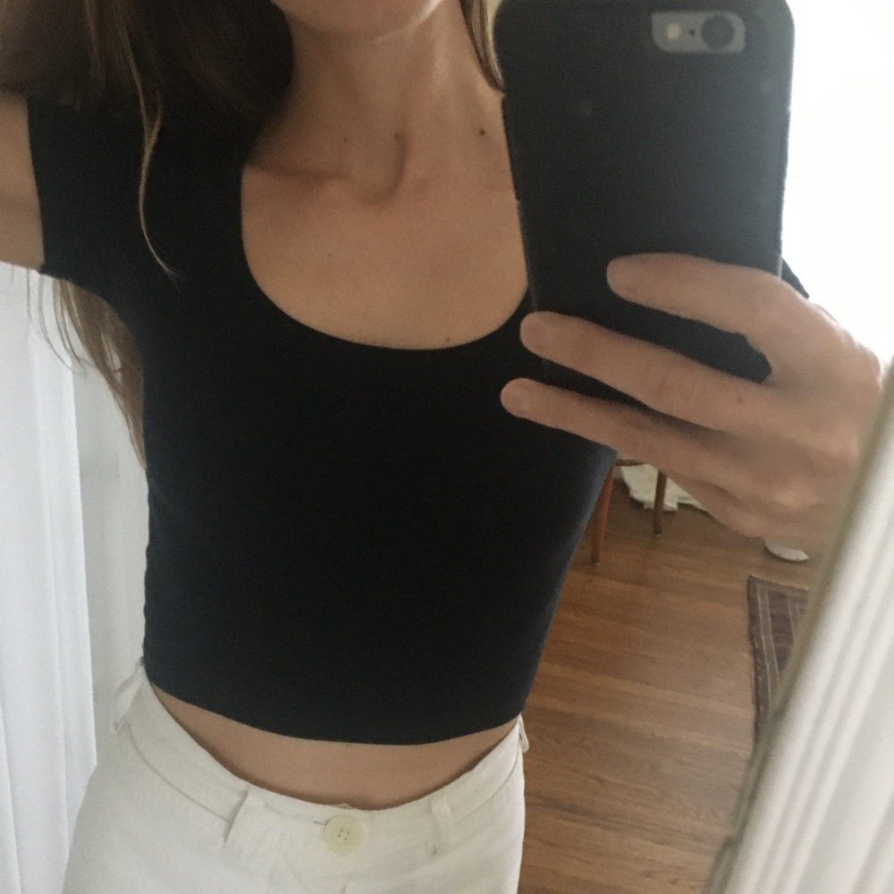 Black Cotton Blend Short Sleeve Crop-top 1990s